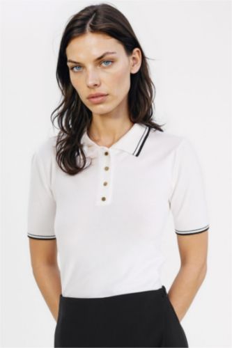 Regular Fit Polo Yaka Düğmeli Basic Düz Kısa Kollu Triko Kazak