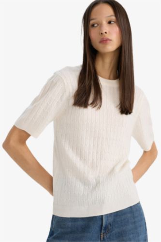 Regular Fit Bisiklet Yaka Kısa Kollu Triko Kazak