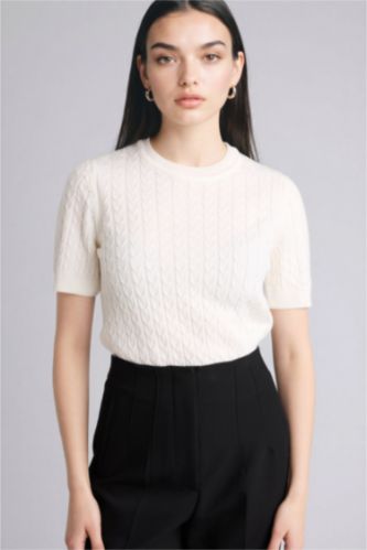 نساء بيج فاتح بلوز صوف قصة عادية بياخة مستديرة