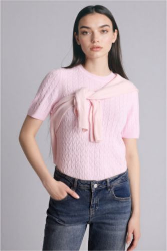 Woman Light Pink Regular Fit Crew Neck Pullover