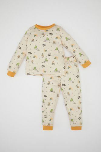 Erkek Bebek Pijama Takımı Dinazor Baskılı Uzun Kollu Üst Uzun Alt