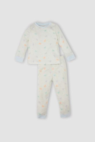 Kız Bebek Pijama Takım Kelebek Desenli Bisiklet Yaka Uzun Kollu Üst Beli Lastikli Uzun Alt