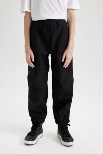 Erkek Çocuk Beli ve Paçası Lastikli Kargo Cepli Pelüş Polar Astarlı Siyah Jogger Pantolon