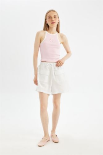Short ample en lin mélangé à taille normal