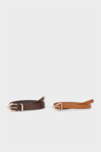 Woman Faux Leather 2 Piece Classic Belt