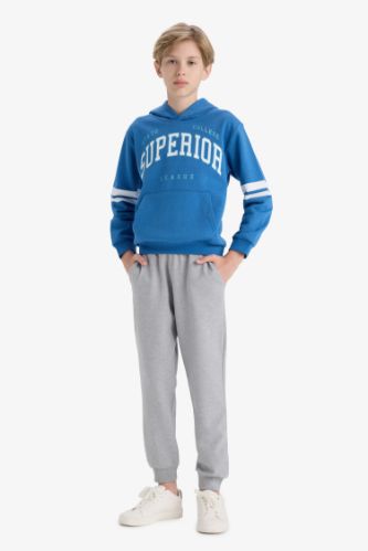 Erkek Çocuk 2'li Takım Baskılı Kapüşonlu Sweatshirt Eşofman Altı