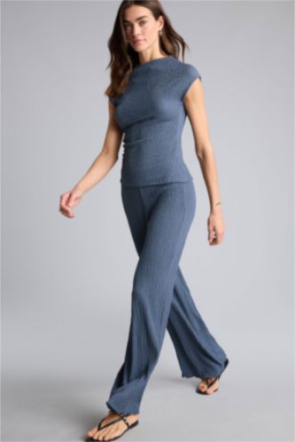 Woman Light Indigo Wide Leg Trousers