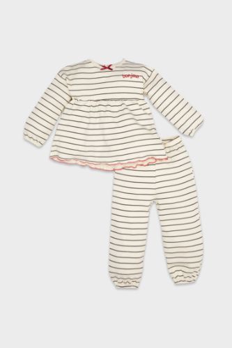 Kız Bebek Pijama Takım Çizgili Uzun Kollu Üst Beli Lastikli Uzun Alt