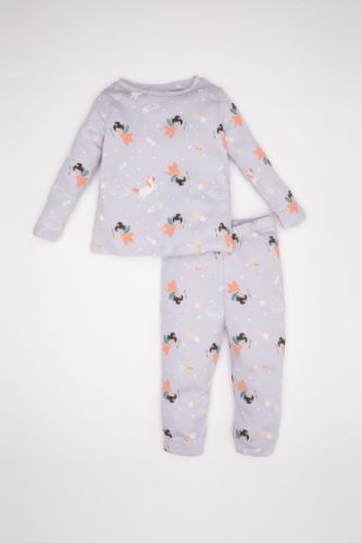 Kız Bebek Pijama Takım Desenli Uzun Kollu Üst Beli Lastikli Uzun Alt