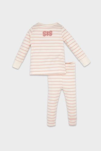 Kız Bebek Pijama Takımı Fitilli Kaşkorse Çizgili Uzun Kollu Üst Uzun Alt