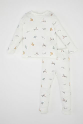 Kız Bebek Pijama Takım Balerin Baskılı Fitilli Kaşkorse Uzun Kollu Üst Beli Lastikli Uzun Alt