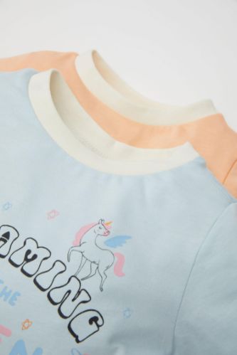 Kız Bebek 4'lü Pijama Takımı Pijama Takımı Penye Baskılı Uzun Kollu Üst Beli Lastikli Uzun Alt