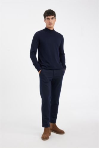 Erkek Lacivert Melanj Jogger Yazlık Kumaş Pantolon Basic Düz Cepli Düz Paça