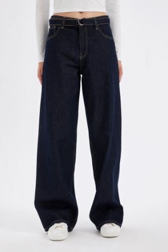 Blue Woman Wide Leg Normal Waist Long Jeans 3155518 | DeFacto