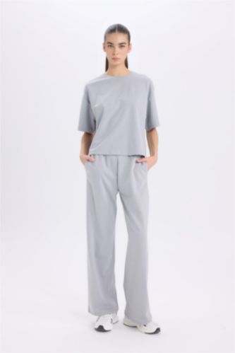 Wide Leg Geniş Paça Eşofman Altı Beli Lastikli Cepli Basic Düz