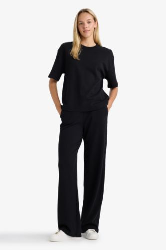 Wide Leg Elastic Waist Basic Sweatpants