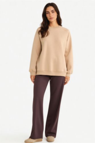 Woman Brown Straight Fit Wide Leg Basic Sweatpants