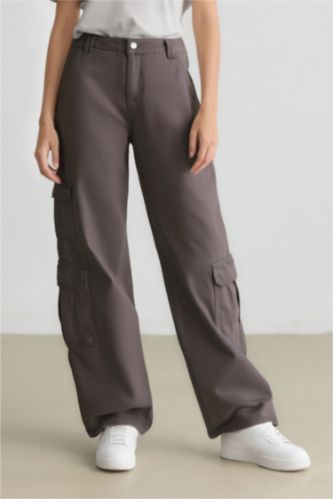 WOMAN Dark Grey Straight Fit Normal Waist Cargo Pants