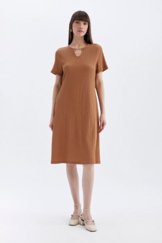 Regular Fit Crew Neck Wrap Midi Dress