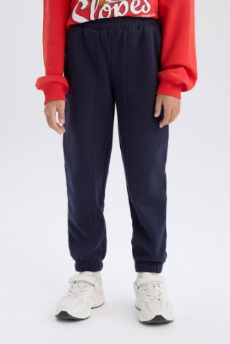 Kız Çocuk Beli Paçası Lastikli Cepli Basic Düz Kalın Jogger Eşofman Altı