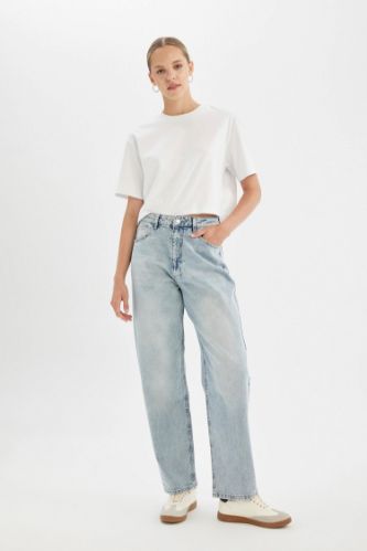 Pantalon Jean Baggy Ample Coupe Ballon Taille Haute et Longueur Cheville