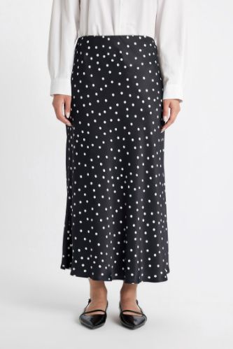 A Kesim Baskılı Basic Saten Maxi Etek