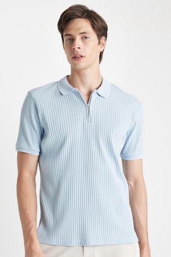 رجال أزرق فاتح Slim Fit Camisole Short Sleeve Polo T-Shirt