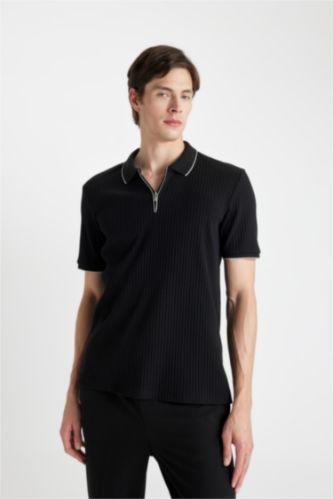 رجالي أسود Slim Fit Camisole Short Sleeve Polo T-Shirt