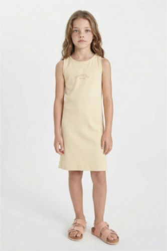 Girl Printed Ribbed Camisole Sleeveless Dress