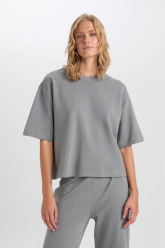 WOMAN Light Grey Relax Fit Short Sleeve T-Shirt
