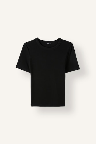 WOMAN Black Slim Fit Basic Plain Ribbed Crew Neck Short Sleeve T-Shirt