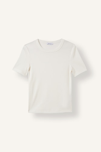 WOMAN Ecru Slim Fit Crew Neck Basic Ribbed Camisole T-Shirt