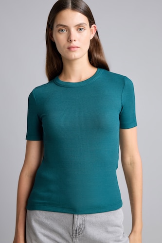 WOMAN Dark Green Slim Fit Crew Neck Basic Ribbed Camisole T-Shirt