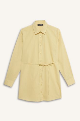Regular Fit Poplin Bağlamalı Uzun Kollu Gömlek Tunik