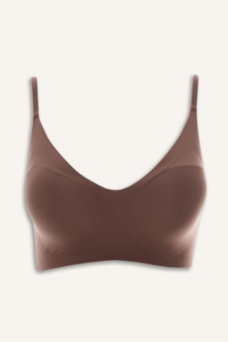 Kadın Açık Kahve Çıkarılabilir Kap Çıkarılabilir Pedli Balensiz Görünmez Sütyen