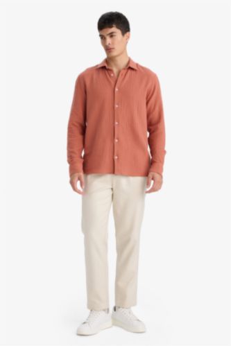 MAN Beige Regular Fit Straight Leg Cotton Trousers