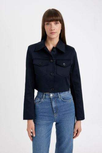 Cropped navy blazer womens hotsell