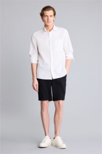 HOMME Noir Short droit en lin mélangé Coupe régulière