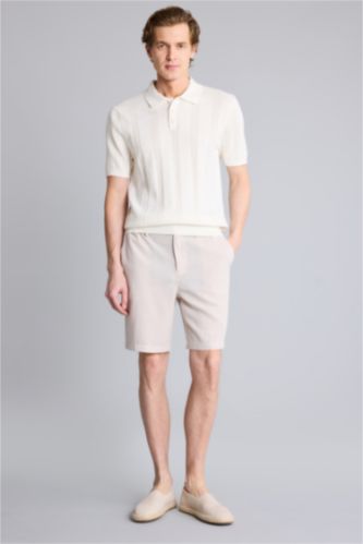 HOMME Beige Short Bermuda droit en lin mélangé Coupe régulière