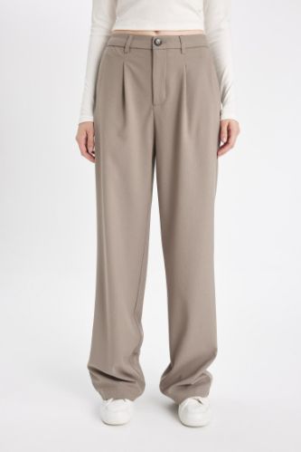 Wide Leg Klasik Kumaş Pantolon Geniş Bol Paça Basic Düz Çift Cepli Yüksek Bel Standart Boy