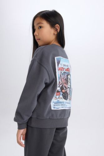 Kız Çocuk Disney Mickey Mouse &Friends Oversize Geniş Kalıp Kapüşonlu Sırt Baskılı Sweatshirt