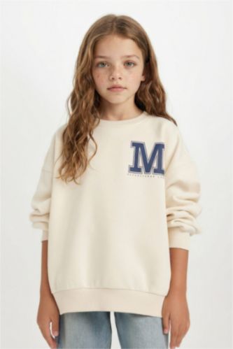 Girl Oversize Fit Crew Neck University Printed Sweatshirt