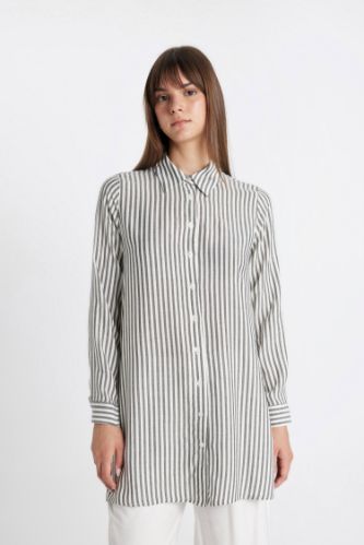 Regular Fit Shirt Collar Striped Tunic