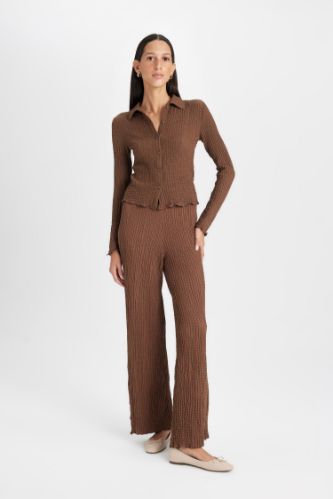 Regular Fit Beli Lastikli Basic Düz Bürümcük Pantolon