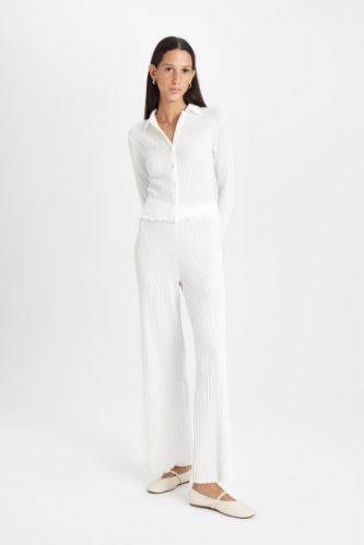 Regular Fit Beli Lastikli Basic Düz Bürümcük Pantolon