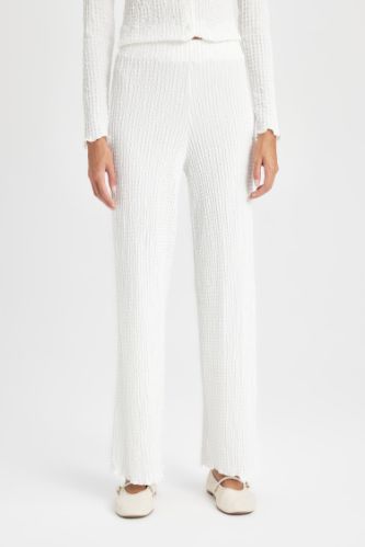 Regular Fit Beli Lastikli Basic Düz Bürümcük Pantolon