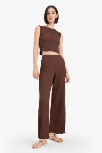 Regular Fit Beli Lastikli Basic Düz Bürümcük Pantolon