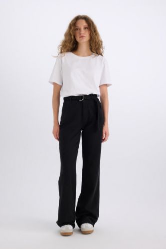Pantalon taille haute large Basic à double poche