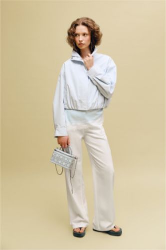 Woman White Wide Leg Double Pocket High Waist Basic White Trousers