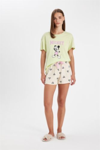 WOMAN Light Green Fall in Love Disney Mickey & Minnie Regular Fit 2 Piece Set